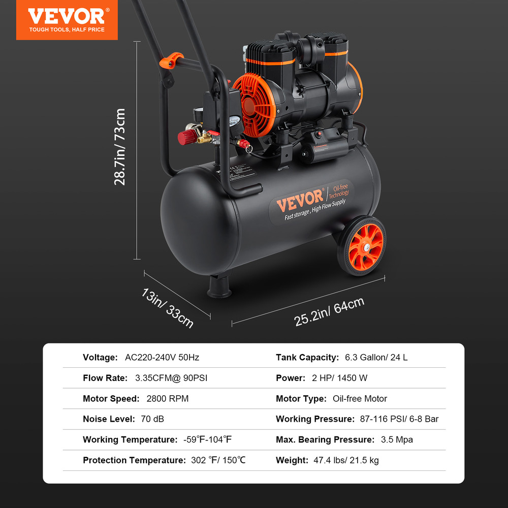 Quiet VEVOR Air Compressor OilFree Portable Silent Pump For Tire Inflation Garage Workshop  DIY Hom 8