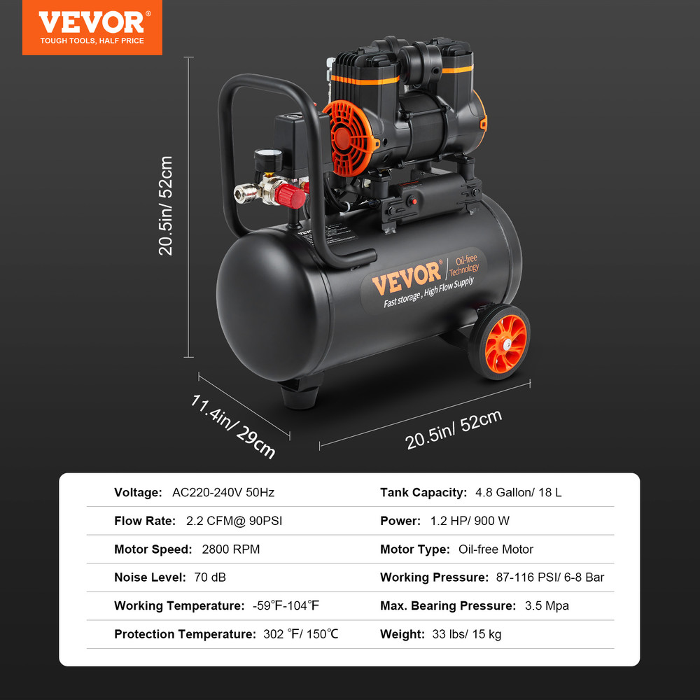 Quiet VEVOR Air Compressor OilFree Portable Silent Pump For Tire Inflation Garage Workshop  DIY Hom 7