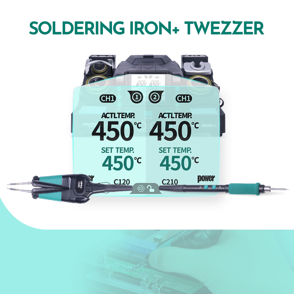 Precision Tweezers Soldering Iron Rework Station for SMT SMD Repair & Micro Component Auto Calibration