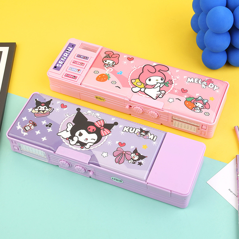 Kuromi Melody Sanrio Pencil Box, Multi Functional Password Lock Stationery Case, Large Capacity Kids Gift