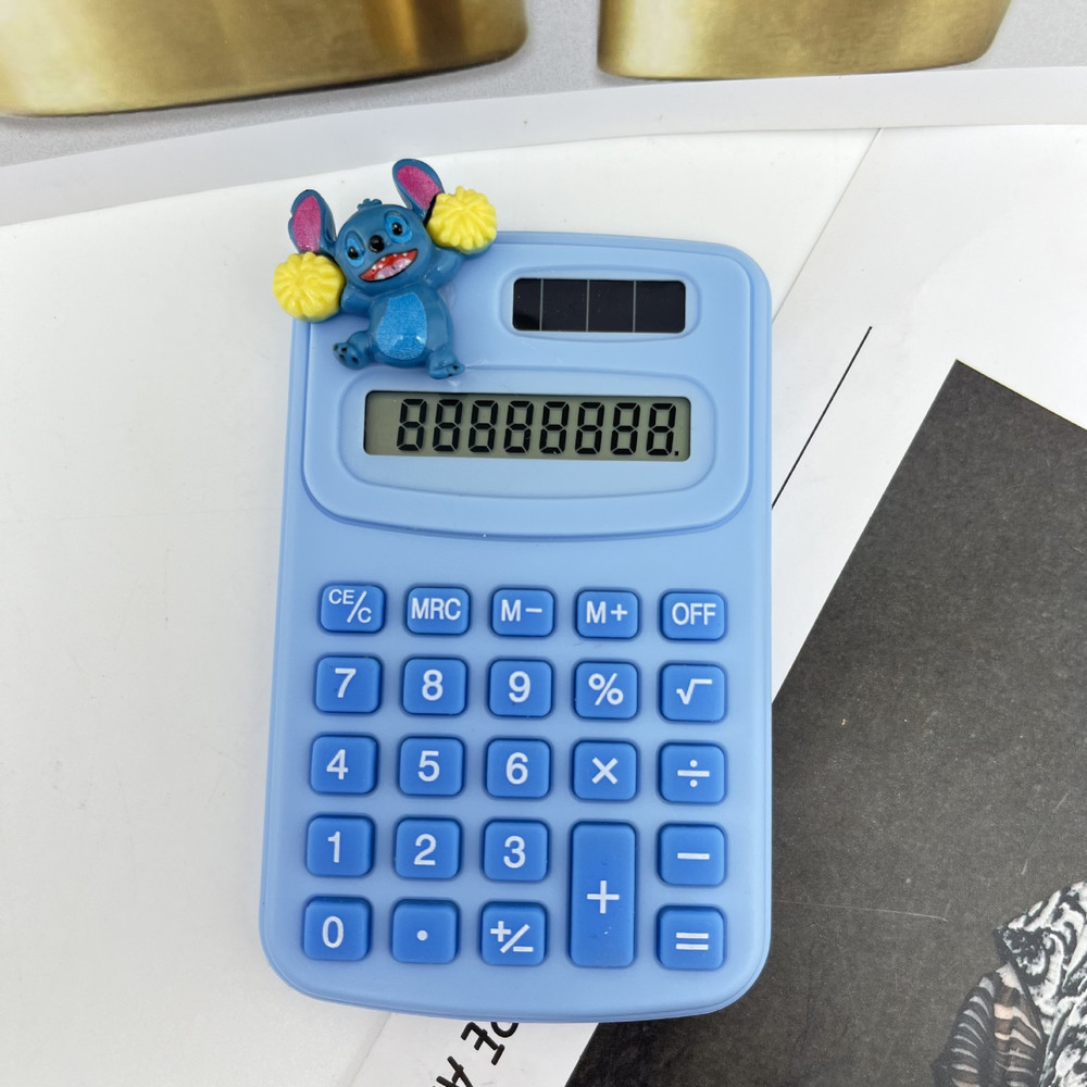 Solar Powered Disney Stitch Calculator, Portable Math Tools for Kids, Cartoon Learning Stationery Gift