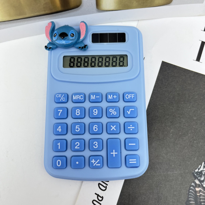 Solar Powered Disney Stitch Calculator, Portable Math Tools for Kids, Cartoon Learning Stationery Gift