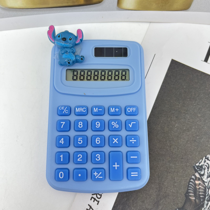 Solar Powered Disney Stitch Calculator, Portable Math Tools for Kids, Cartoon Learning Stationery Gift