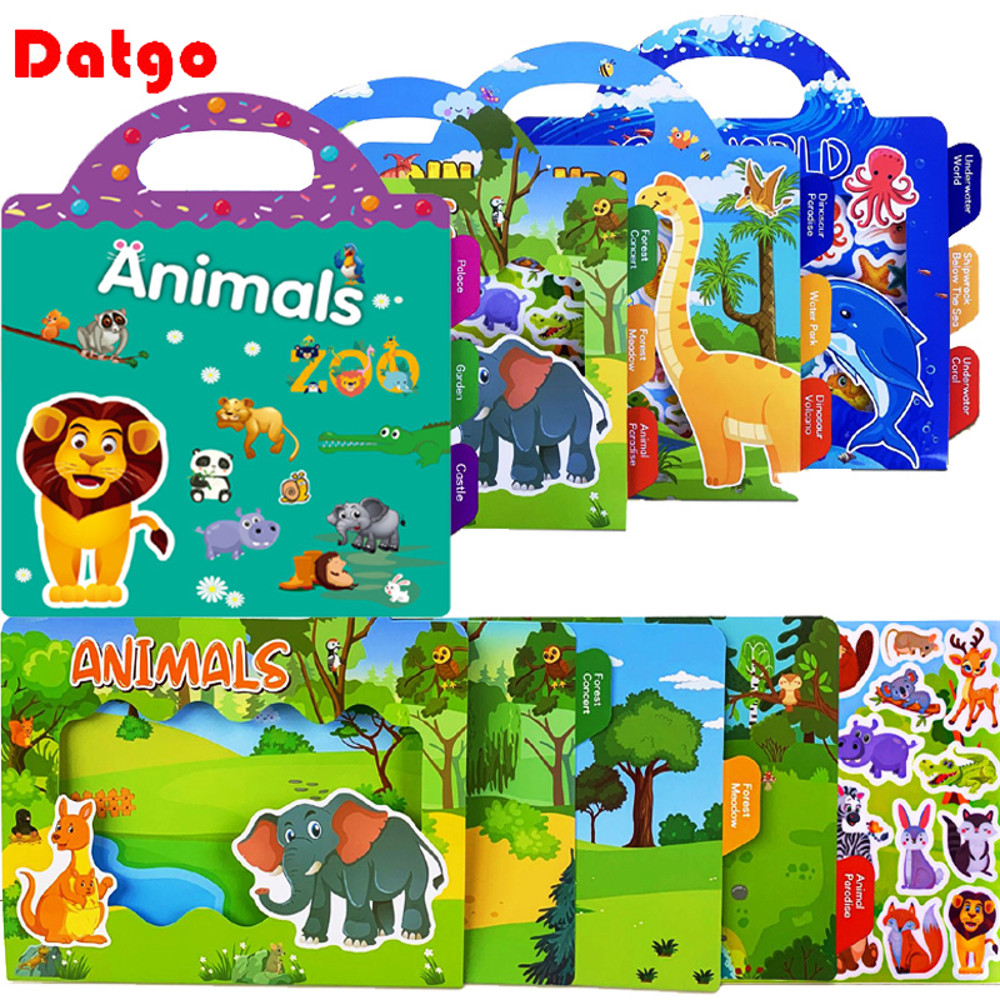 Kids DIY Puzzle Sticker Book, Reusable Scene Cute Cartoon Animal Stickers, Learning Cognition Toys, Back to School Gift