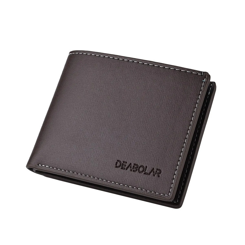Men PU Leather Short Wallet, Slim Bifold Multi Card Holder Purse With ID Window, Folding Casual Credit Wallet