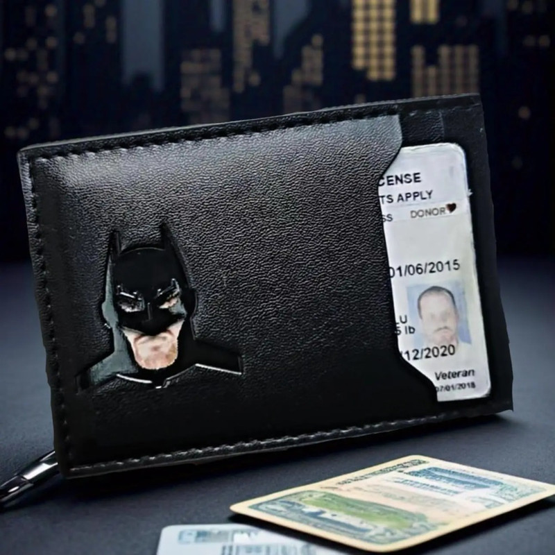 Slim Bat ID Wallet Leather Card Holder Case Wallet, Superhero Mask Gift for Dad, Son, Husband