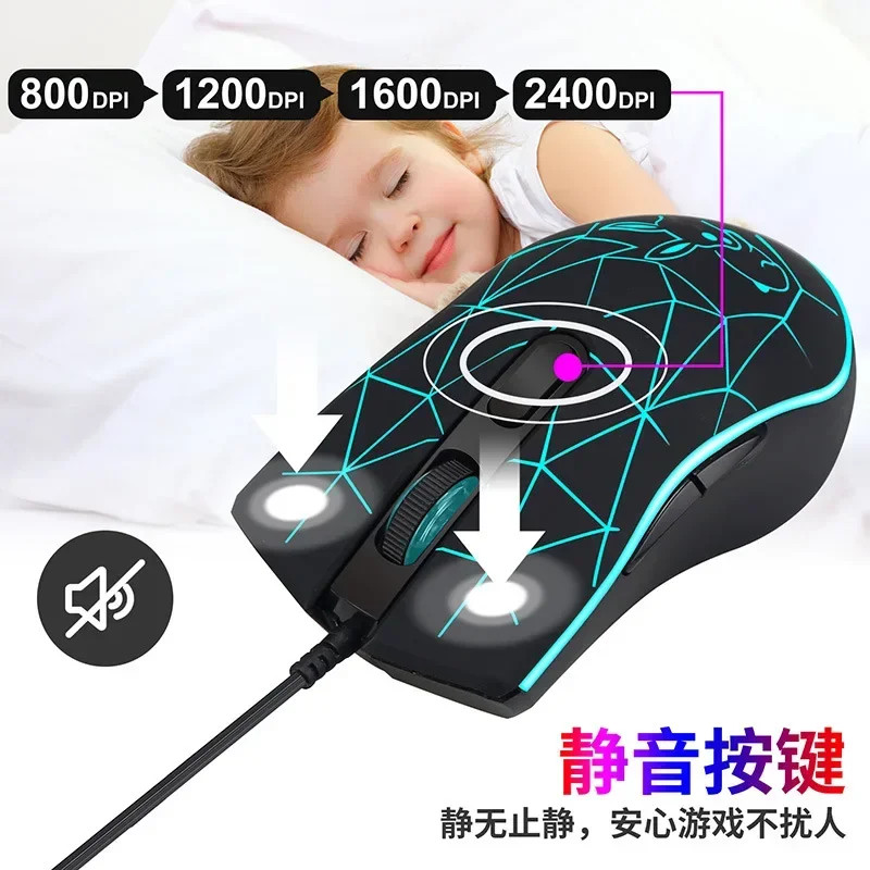 Wired Type-C Mouse with LED Lights, Type C USB Optical Mouse for Huawei, Apple Devices, Tablets, Laptops