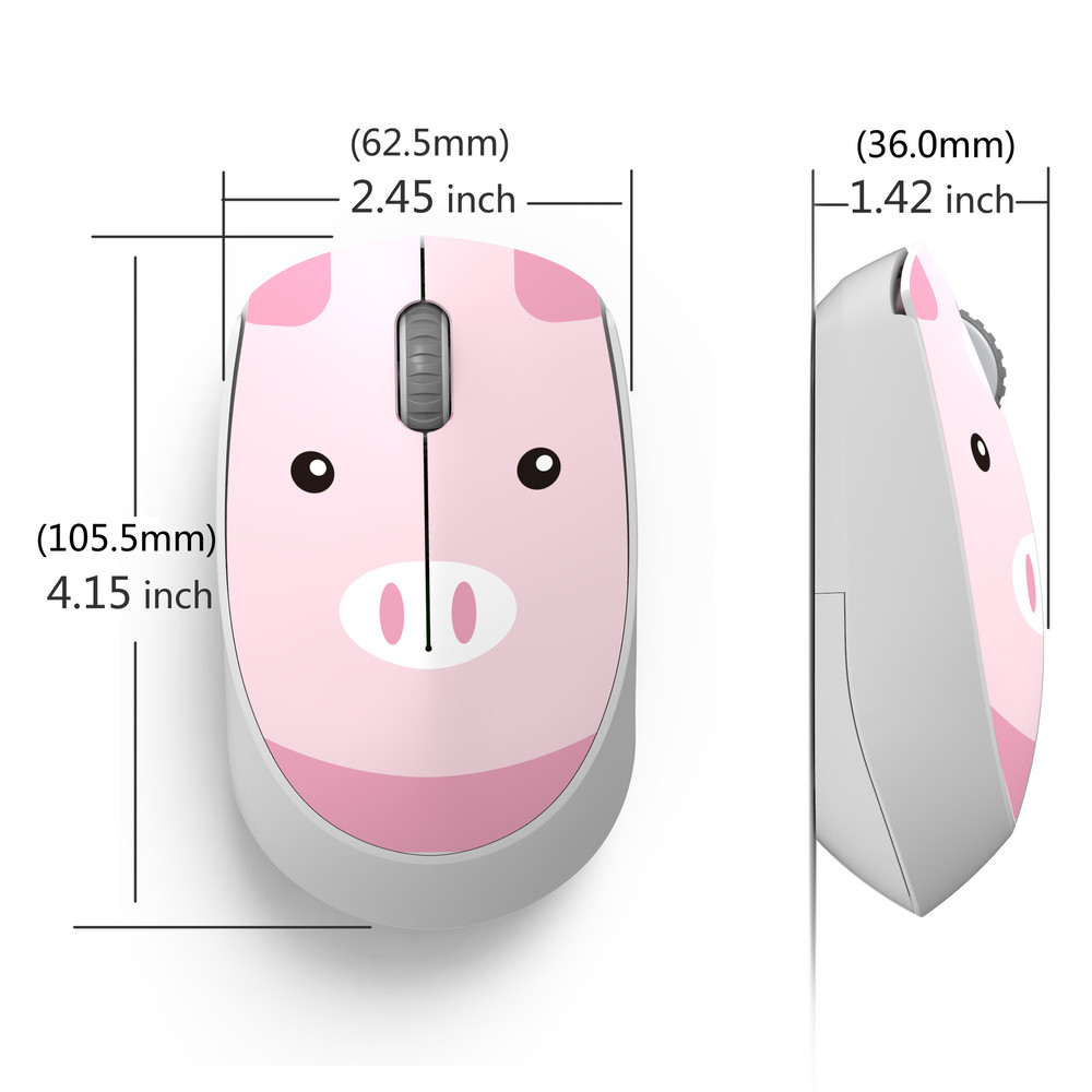 Wireless USB Mini Rechargeable Mouse, Cute Pink Cartoon Mause, Silent Click Ergonomic Optical Mice for Kids Gift
