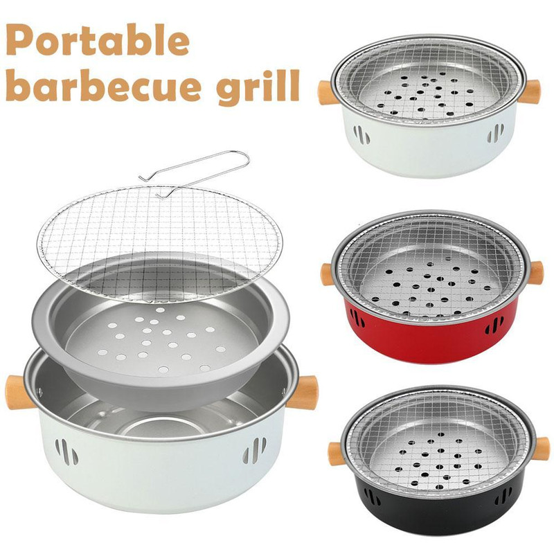 Outdoor Camping BBQ Stove Round NonStick Steel Barbecue Grill With Charcoal Stove Split For Easy Po 3