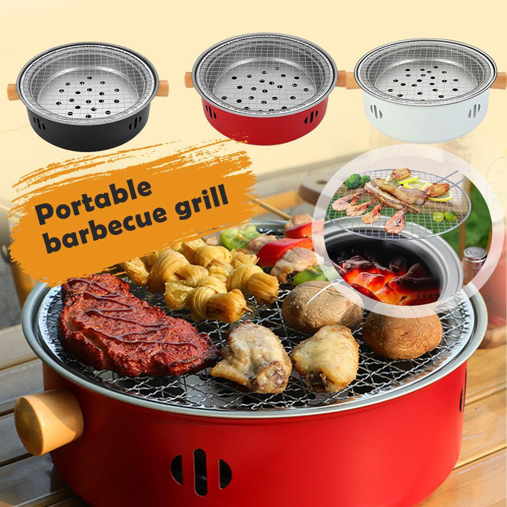 Outdoor Camping BBQ Stove Round NonStick Steel Barbecue Grill With Charcoal Stove Split For Easy Po 4