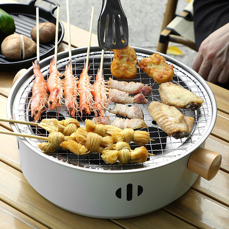 Outdoor Camping BBQ Stove Round NonStick Steel Barbecue Grill With Charcoal Stove Split For Easy Po 1