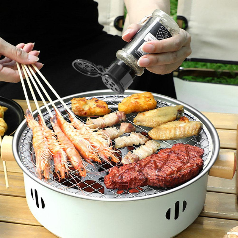 Outdoor Camping BBQ Stove Round NonStick Steel Barbecue Grill With Charcoal Stove Split For Easy Po 0