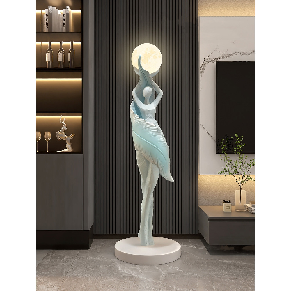 Abstract Girl Figure Sculpture, Large Floor Decor for Living Room, Artistic Home Decor Statue, Modern Welcome Figurine
