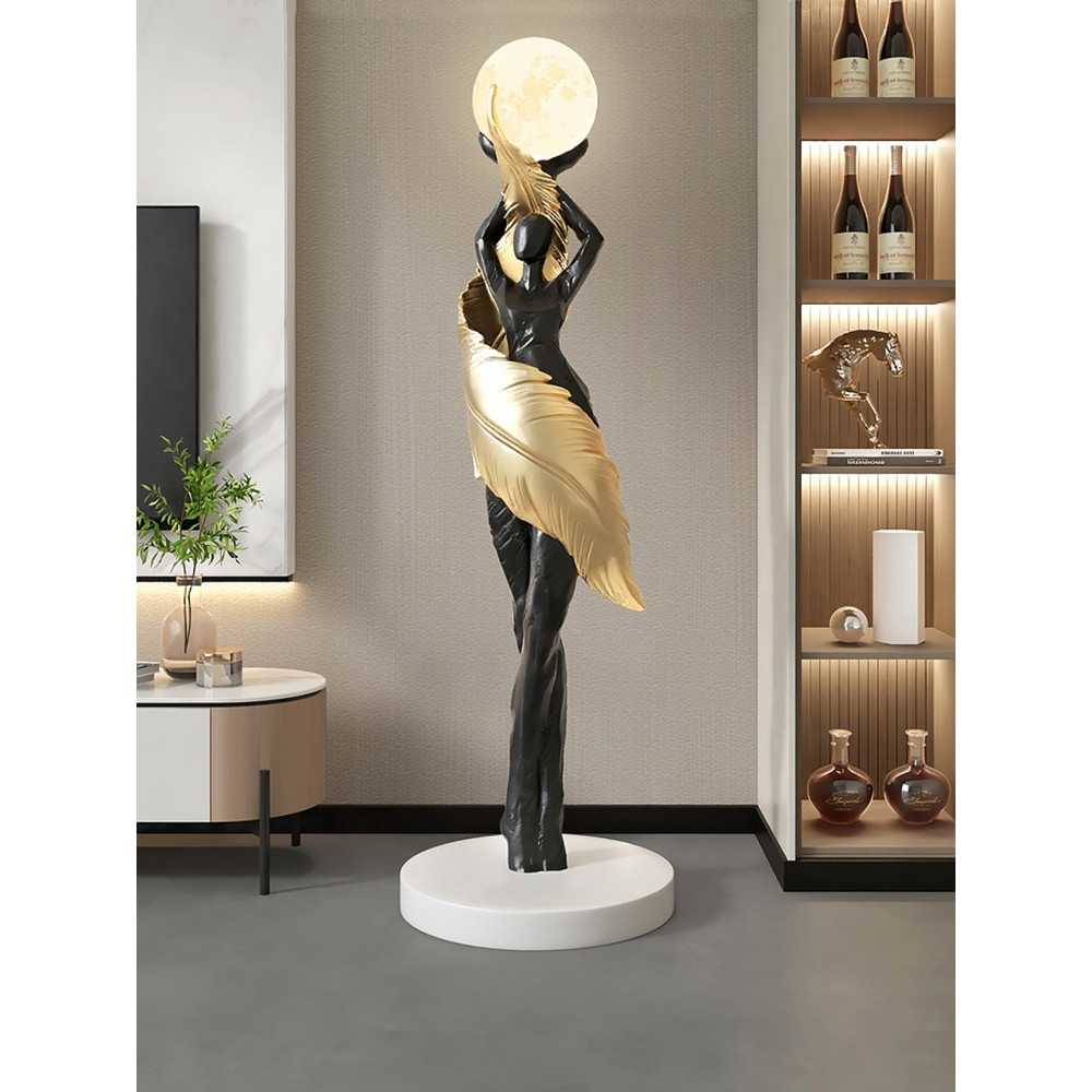 Abstract Girl Figure Sculpture, Large Floor Decor for Living Room, Artistic Home Decor Statue, Modern Welcome Figurine