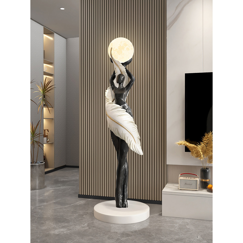 Abstract Girl Figure Sculpture, Large Floor Decor for Living Room, Artistic Home Decor Statue, Modern Welcome Figurine
