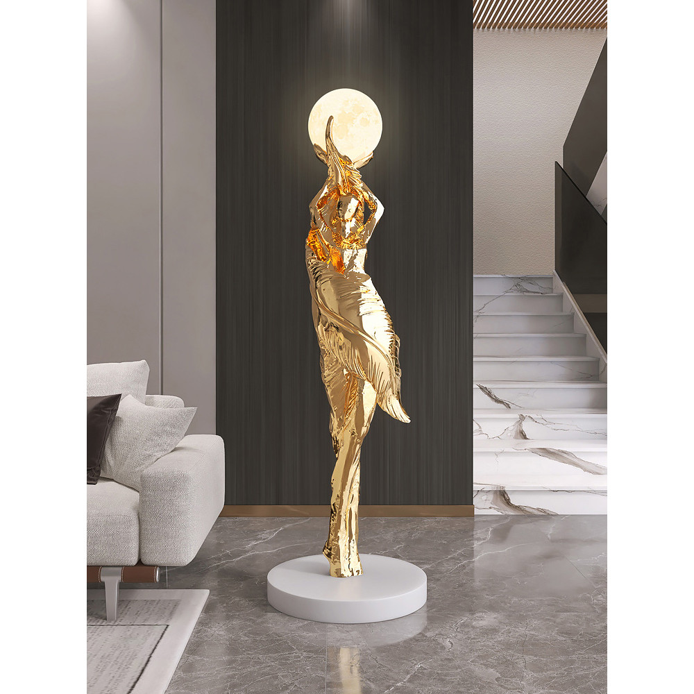 Abstract Girl Figure Sculpture, Large Floor Decor for Living Room, Artistic Home Decor Statue, Modern Welcome Figurine