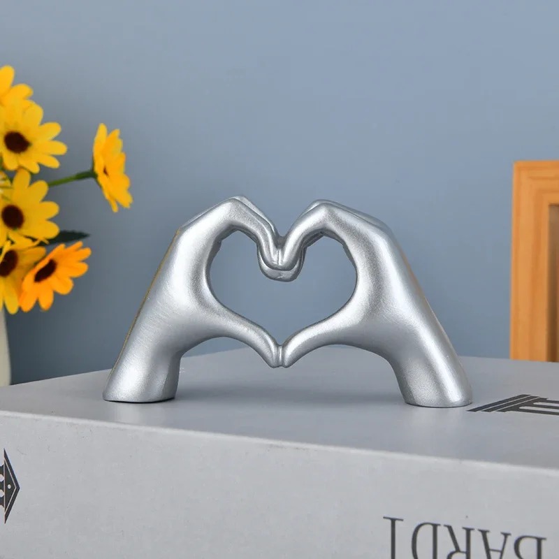 Gold Decoration, Heart Hand Statue for Living Room & Bedroom, Love Finger Modern Hand Gesture Sculpture for Home Shelf