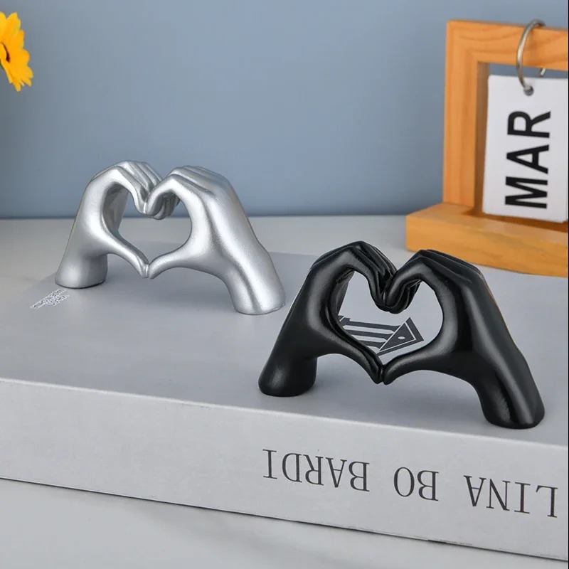 Gold Decoration, Heart Hand Statue for Living Room & Bedroom, Love Finger Modern Hand Gesture Sculpture for Home Shelf