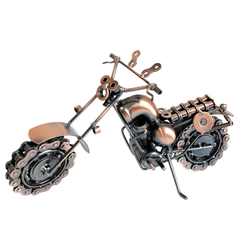 21cm Retro Bronze Motorcycle Model, Handmade Metal Vintage Home Decor, Iron Boy Gift & Kid Toy Figurine