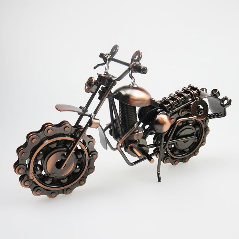 21cm Retro Bronze Motorcycle Model, Handmade Metal Vintage Home Decor, Iron Boy Gift & Kid Toy Figurine