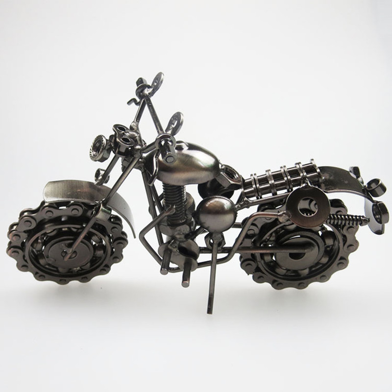 21cm Retro Bronze Motorcycle Model, Handmade Metal Vintage Home Decor, Iron Boy Gift & Kid Toy Figurine