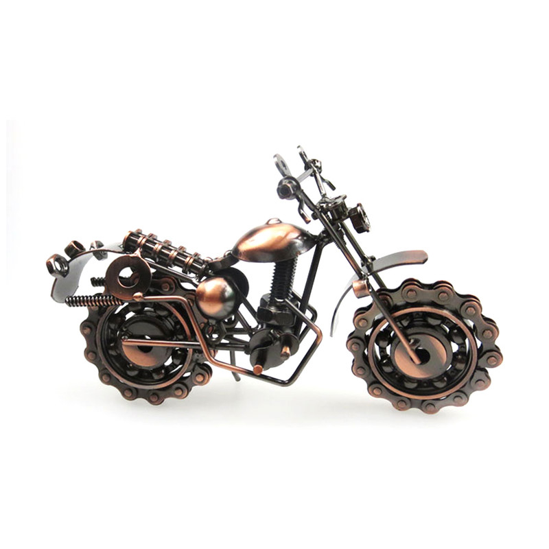 21cm Retro Bronze Motorcycle Model, Handmade Metal Vintage Home Decor, Iron Boy Gift & Kid Toy Figurine