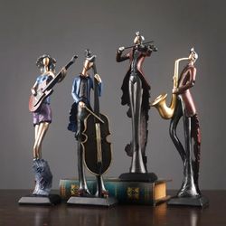 vintage musical instrument resin figure ornaments, elegant home decor figurines for living room & shelf display