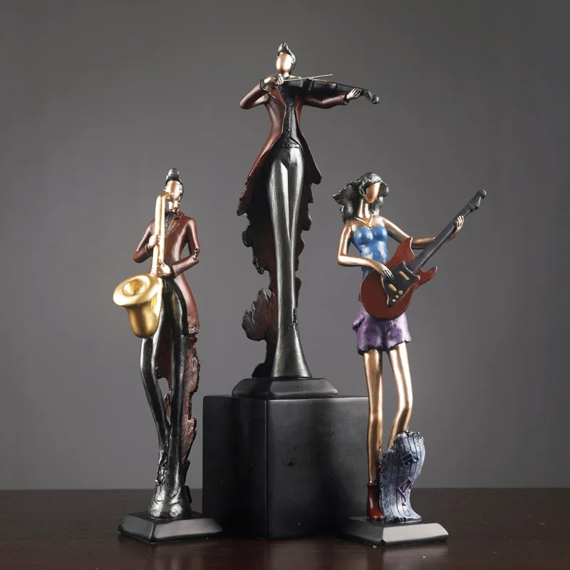 Vintage Musical Instrument Resin Figure Ornaments, Elegant Home Decor Figurines for Living Room & Shelf Display