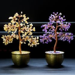 lucky abundance crystal feng shui tree, wealth attracting prosperity decor for desk, home & office feng shui money tree
