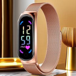 waterproof digital led watch for women 2024, magnetic strap, stylish touch screen feminine clock gift idea