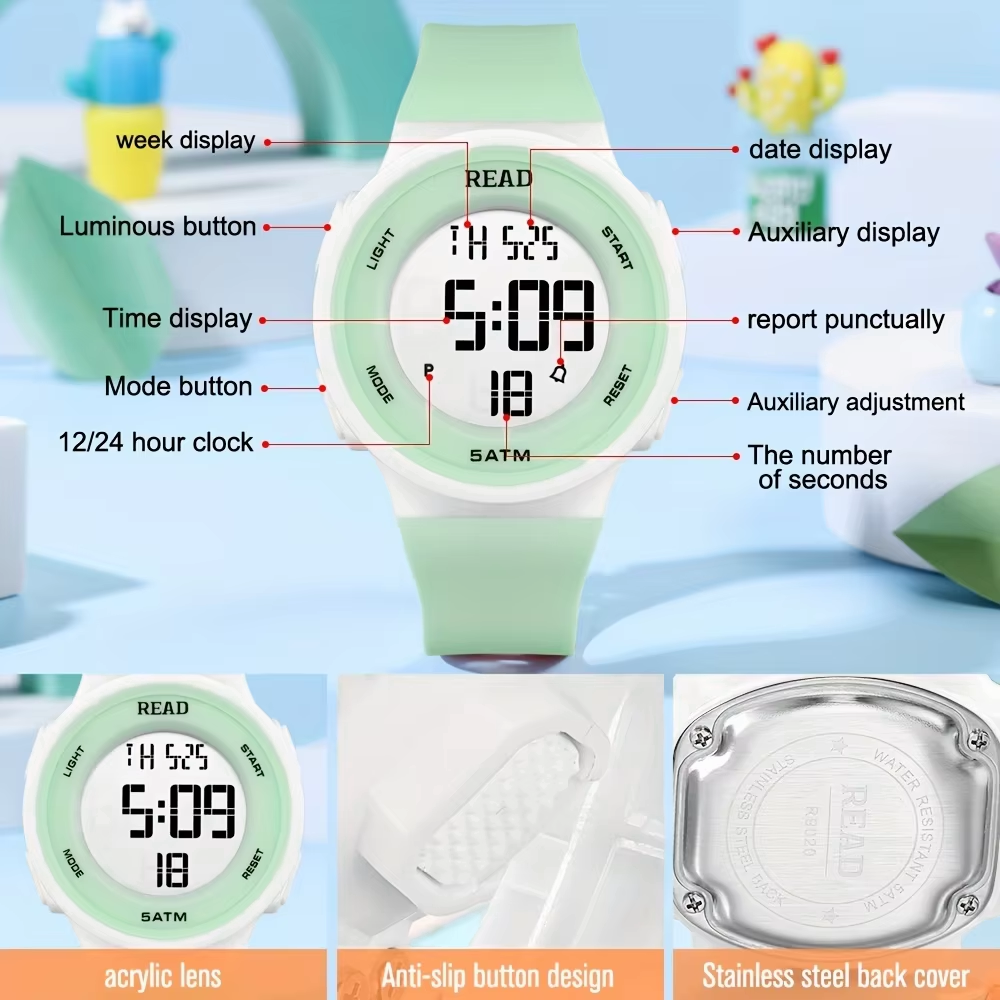 Women Sport Digital Watch with LED HD Display, Waterproof Fitness Tracker, Alarm Chronograph, Silicone Strap