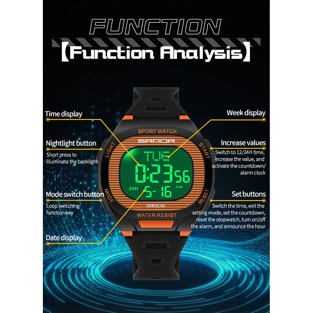 Luxury Digital Watch for Men and Women, LED Waterproof Sports Watch, Multifunctional Military Style