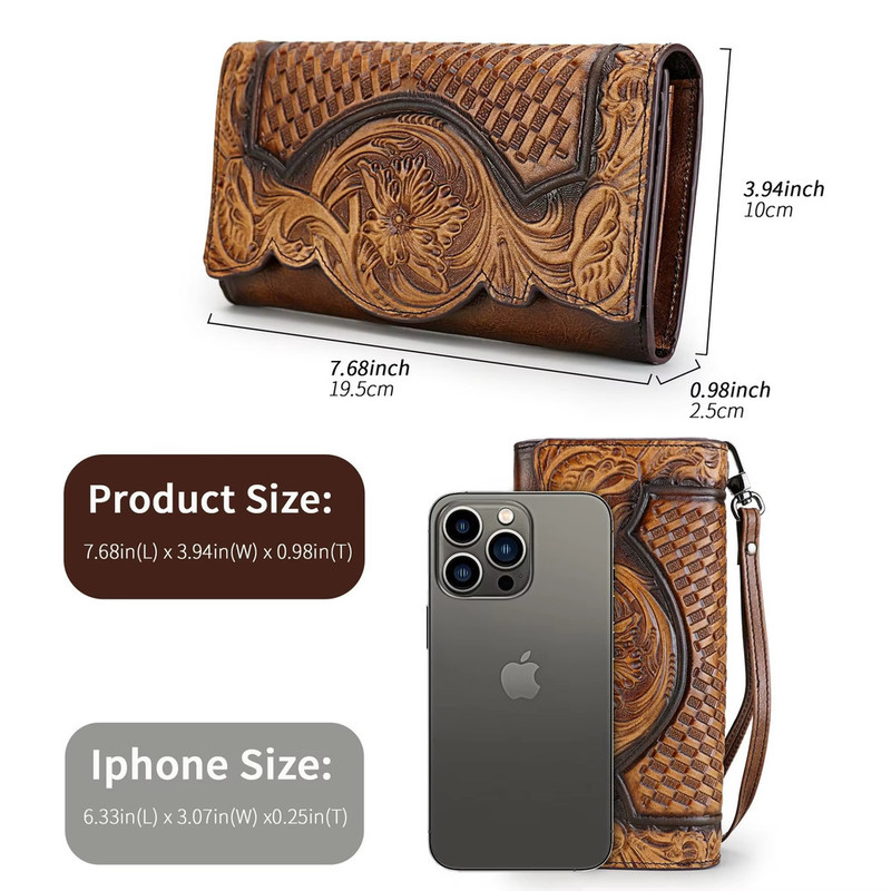 Genuine Leather Long Ladies Wallets For Woman, MOTAORA Vintage Embossed Women's Wallet, Clutch Purse Organizer