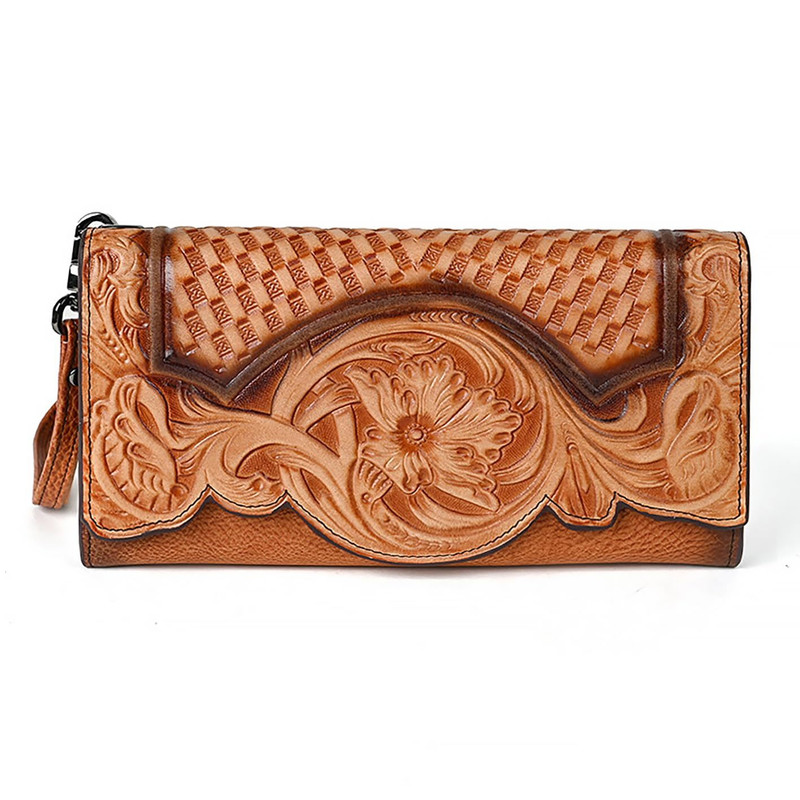 Genuine Leather Long Ladies Wallets For Woman, MOTAORA Vintage Embossed Women's Wallet, Clutch Purse Organizer