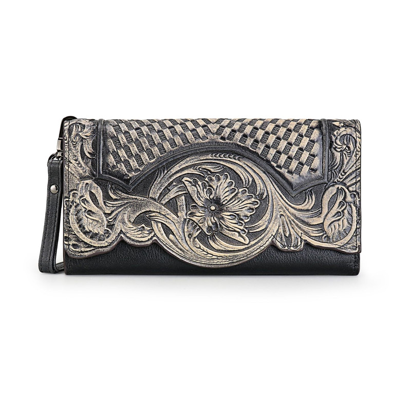 Genuine Leather Long Ladies Wallets For Woman, MOTAORA Vintage Embossed Women's Wallet, Clutch Purse Organizer