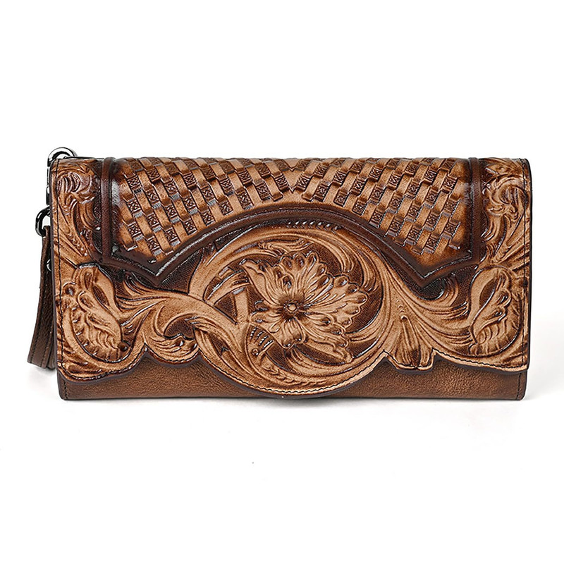 Genuine Leather Long Ladies Wallets For Woman, MOTAORA Vintage Embossed Women's Wallet, Clutch Purse Organizer