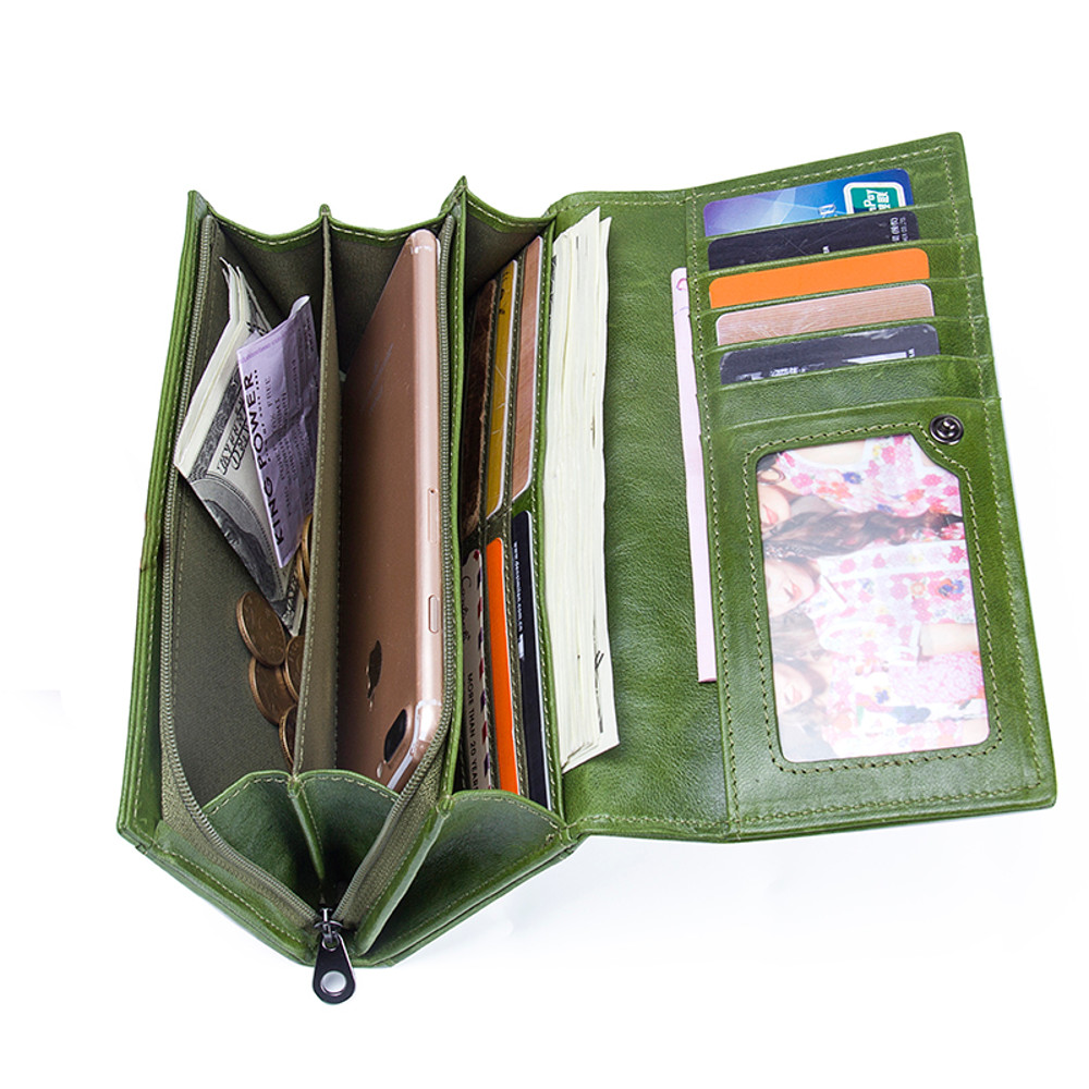 Genuine Leather Women Wallets by Contact's, Female Long Clutch Wallet, Large Capacity Phone Purse Photo Holder