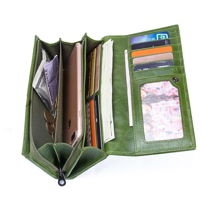 Genuine Leather Women Wallets by Contact's, Female Long Clutch Wallet, Large Capacity Phone Purse Photo Holder