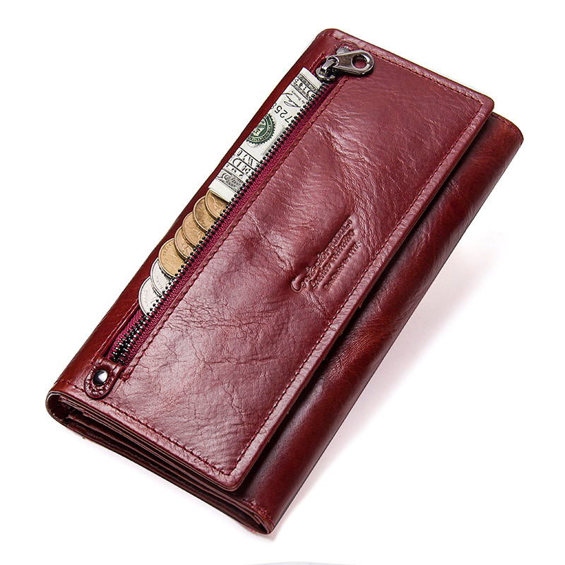 Genuine Leather Women Wallets by Contact's, Female Long Clutch Wallet, Large Capacity Phone Purse Photo Holder