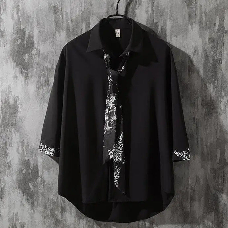 Spring Autumn Popular INS Short Sleeves Japanese Style Casual Shirt Mens Loose-Fit White Collar Button-Up Top for Summer