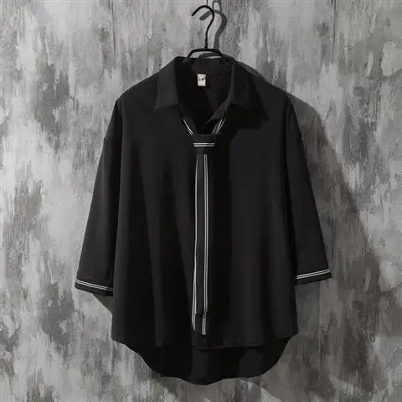 Spring Autumn Popular INS Short Sleeves Japanese Style Casual Shirt Mens Loose-Fit White Collar Button-Up Top for Summer