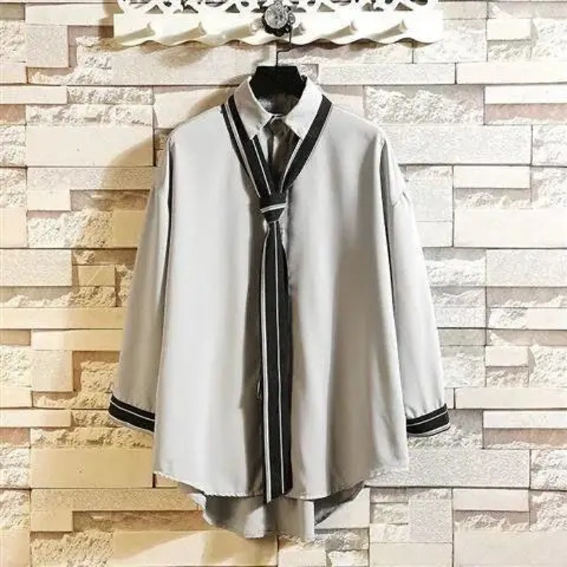 Spring Autumn Popular INS Short Sleeves Japanese Style Casual Shirt Mens Loose-Fit White Collar Button-Up Top for Summer