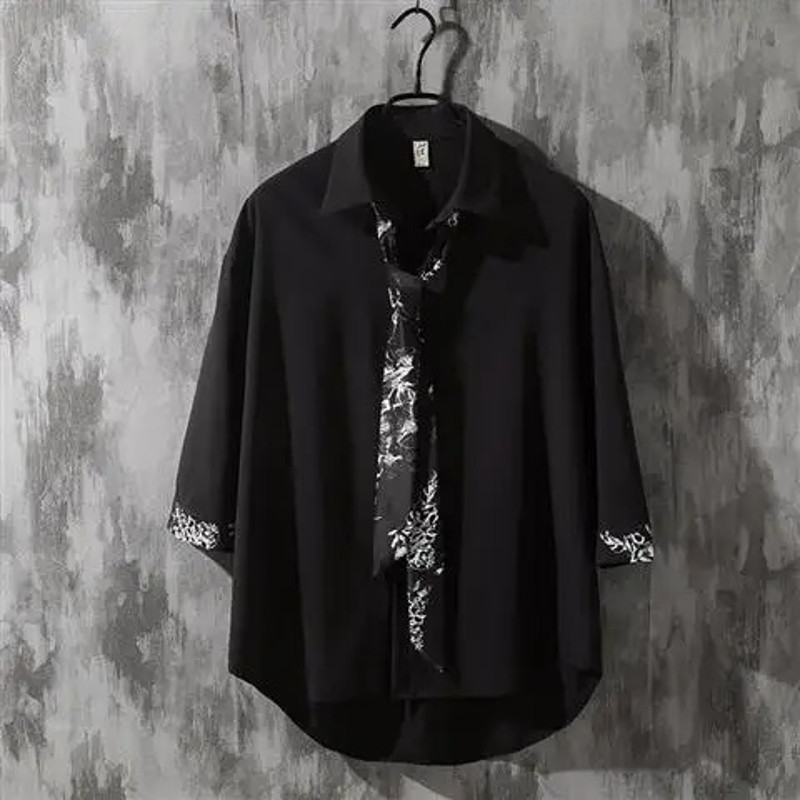 Spring Autumn Popular INS Short Sleeves Japanese Style Casual Shirt Mens Loose-Fit White Collar Button-Up Top for Summer