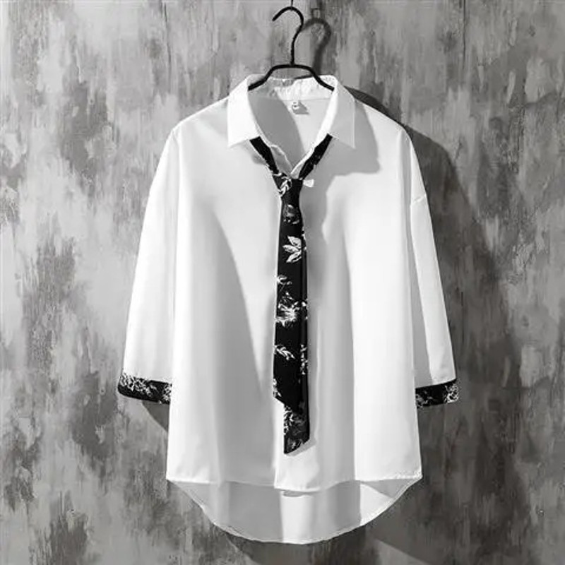 Spring Autumn Popular INS Short Sleeves Japanese Style Casual Shirt Mens Loose-Fit White Collar Button-Up Top for Summer