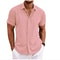 Premium Cotton Linen Mens Cardigan Shirt, Double Placket Short Sleeves Lapel Shirt for Summer, Home Cross-Border Style