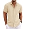 Premium Cotton Linen Mens Cardigan Shirt, Double Placket Short Sleeves Lapel Shirt for Summer, Home Cross-Border Style