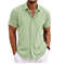 Premium Cotton Linen Mens Cardigan Shirt, Double Placket Short Sleeves Lapel Shirt for Summer, Home Cross-Border Style
