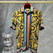 Men high-quality short sleeved shirt with luxurious golden Baroque string print, Cuban collar shirt, suitable for street