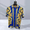 Men high-quality short sleeved shirt with luxurious golden Baroque string print, Cuban collar shirt, suitable for street