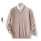 Mens Soft Cashmere Sweater, Autumn Winter Pullover Slim Fit V-Neck Knitted Woolen Knitwear for Business Casual Wear